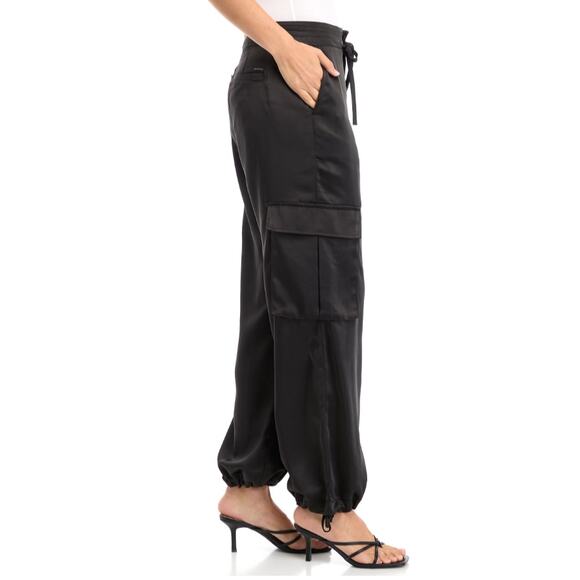 SANCTUARY WOMENS SIZE 25 EVE MID RISE SATIN CARGO PANTS BLACK NEW - Picture 3 of 14